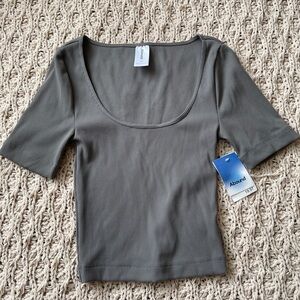 Abound Shirt Womens XS Gray Ribbed Tee Stretch Short Sleeve NWT NEW